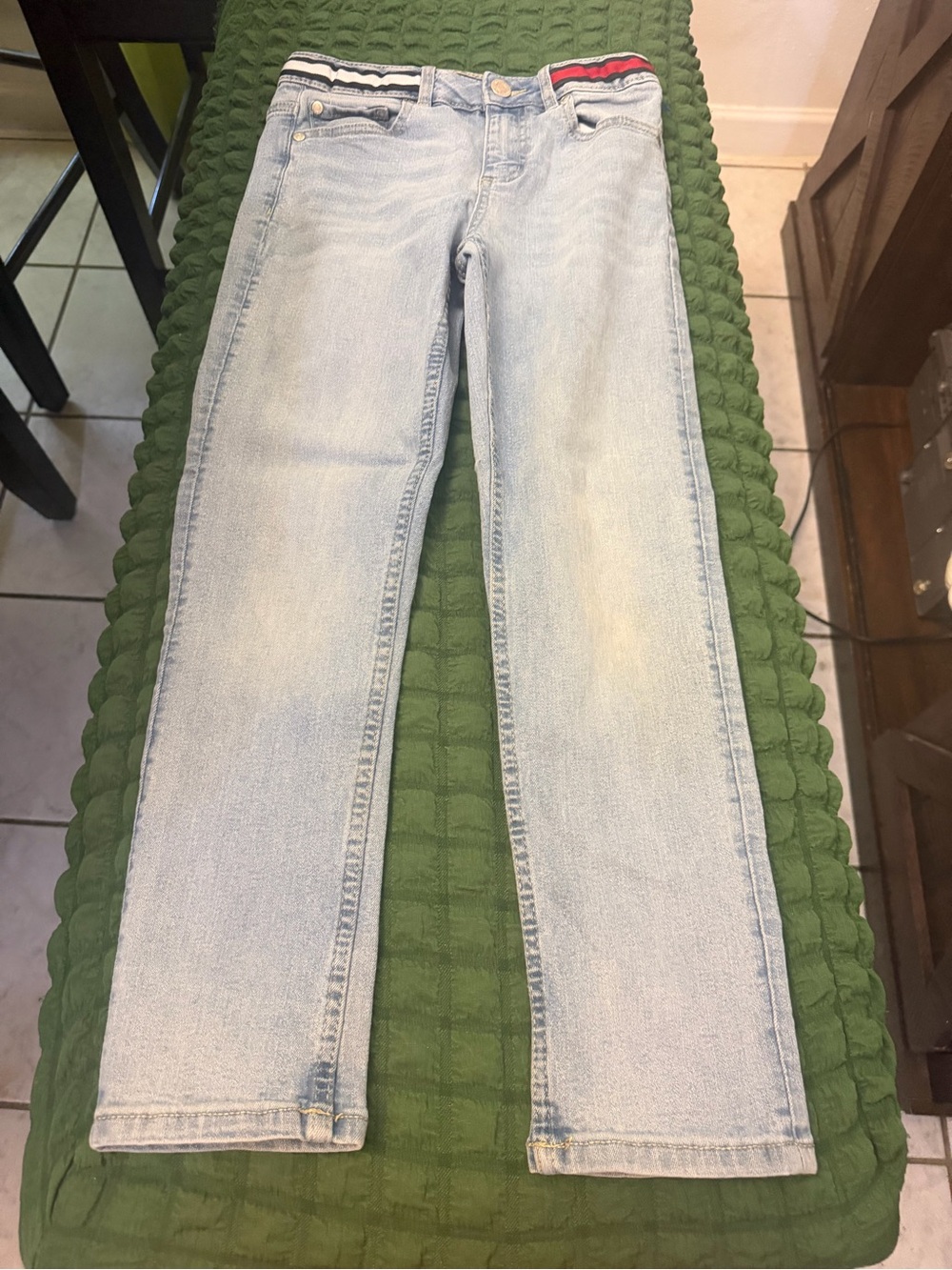 Tommy Hilfiger Light Blue Kids Straight Jeans with Red & Navy Waist Trim